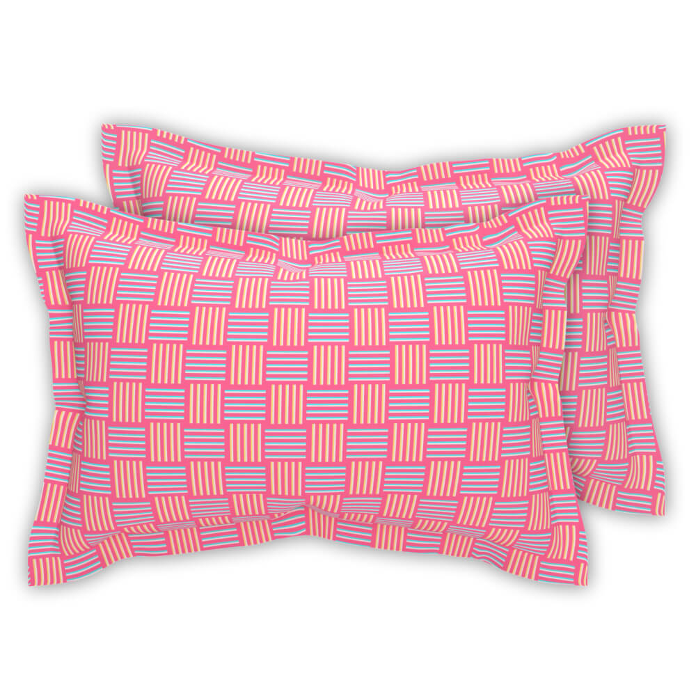 best geometric taffy pink cotton double bed fitted bedsheets with pillow covers